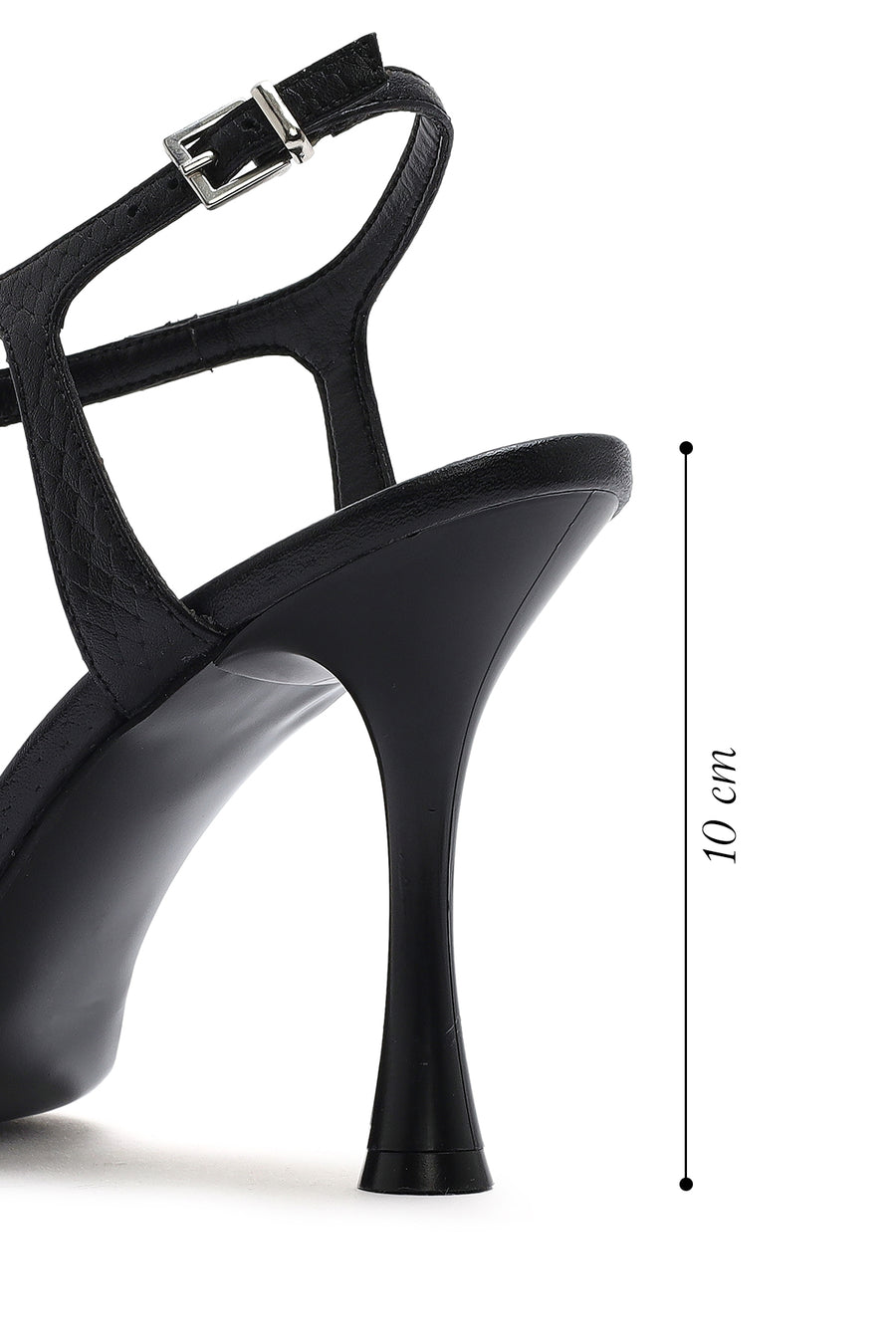 Women's Black Ankle Strap Patterned Leather Thin High Heel Sandals