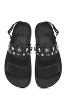 Women's Black Thick Soled Stoned Sandals | Derimod