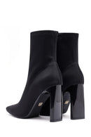 Woman Black Zip Closure High Thick Heeled Fabric Boots | Derimod