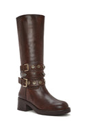 Women's Brown Chunky Heel Biker Leather Boots | Derimod