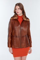 Samantha Women's Camel Leather Coat | Derimod