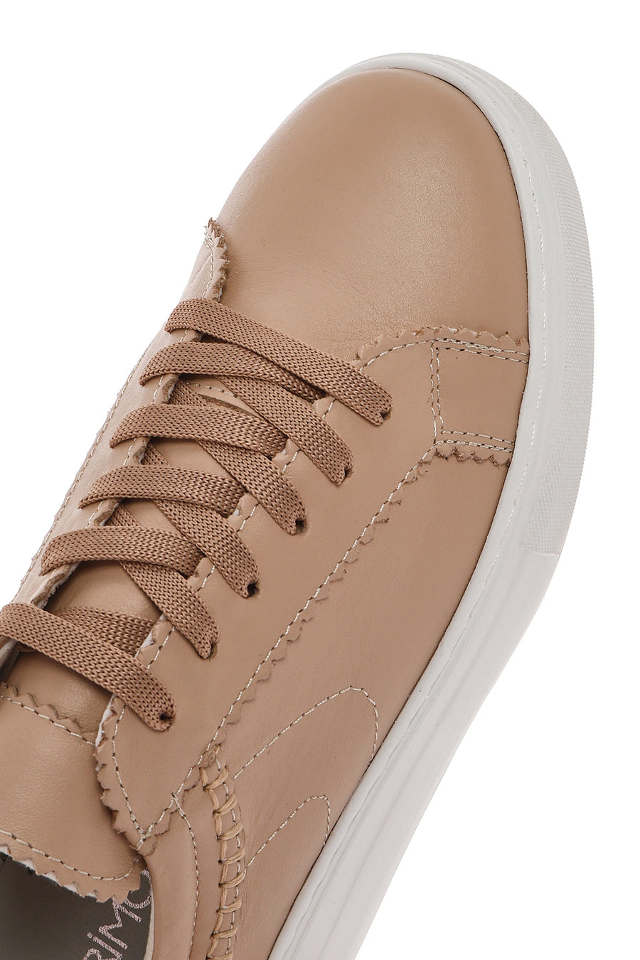 Women's Beige Lace-up Thick-Sole Leather Sneaker