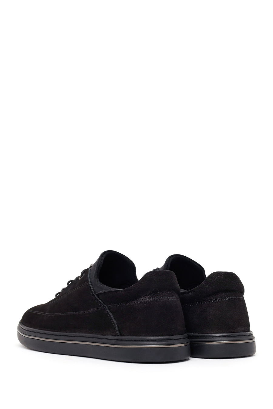 Male Black Lace-Up Nubuck Leather Casual Sneakers