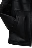 Diana Women's Black Oversize Leather Coat with Fur Collar | Derimod