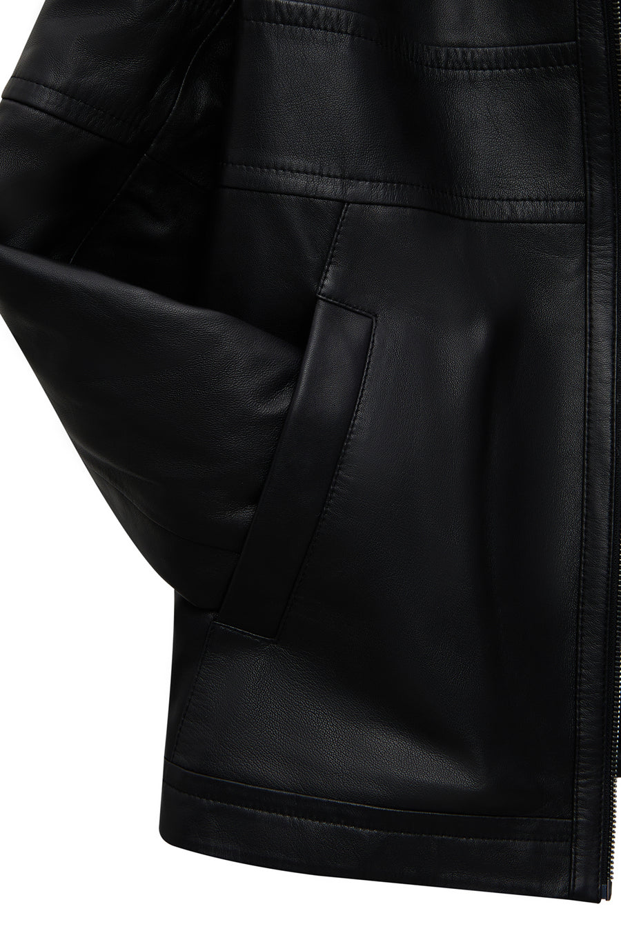 Diana Women's Black Oversize Leather Coat with Fur Collar