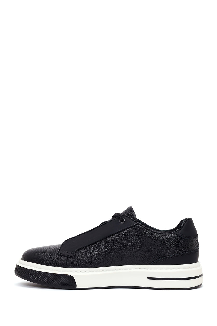 Erkek Siyah Bağcıklı Kalın Tabanlı Deri Sneaker