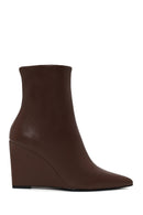 Woman Brown Zip Closure Wedge-Heel Boots | Derimod