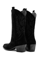 Women's Black Suede Leather Heeled Cowboy Boots | Derimod