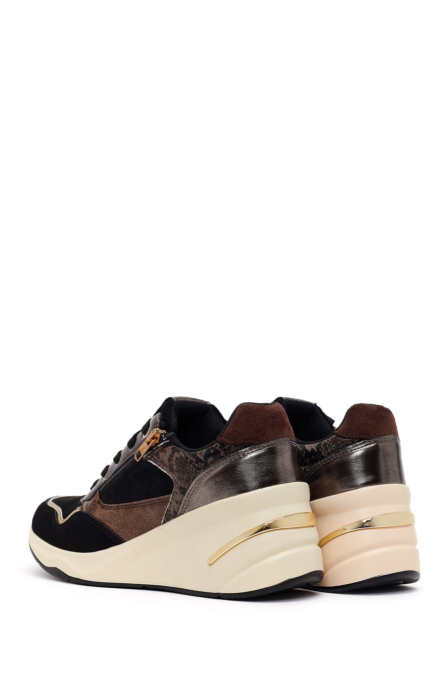 Kadın Siyah Bağcıklı Dolgu Topuklu Sneaker