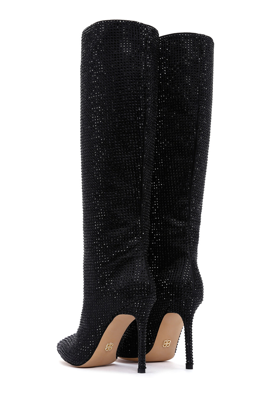 Women's Black Thin Heeled Stone Leather Boots