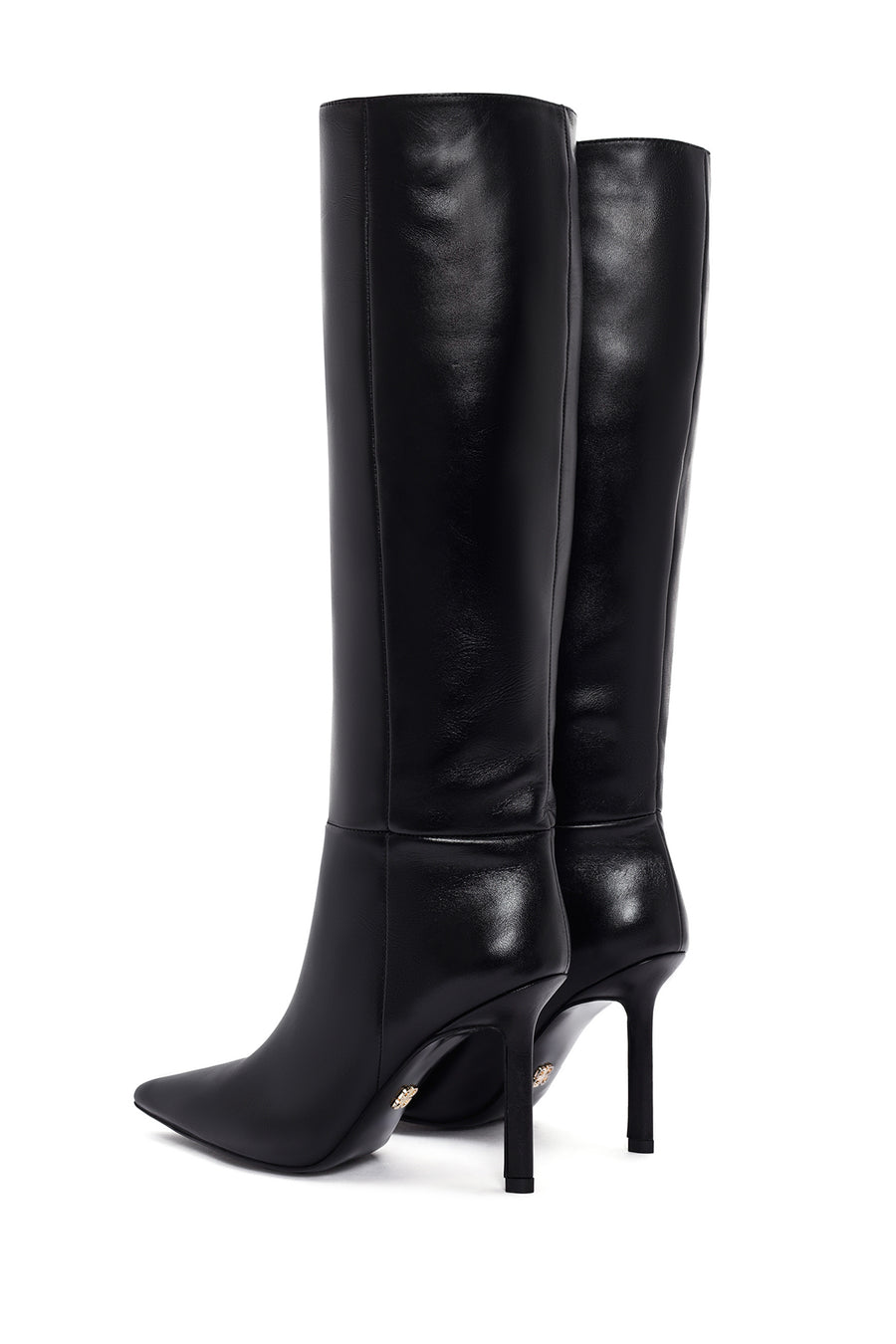 Women's Black Thin Heeled Leather Boots