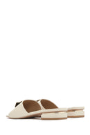 Women's Cream Accessory Leather Slippers | Derimod