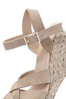 Women's Cream Ankle Buckle Platform Suede Leather Espadrille | Derimod