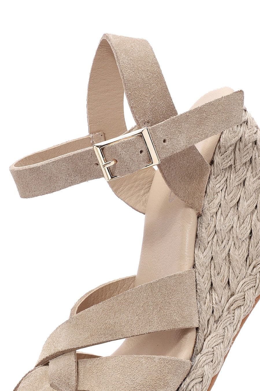 Women's Cream Ankle Buckle Platform Suede Leather Espadrille