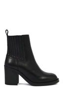 Women's Black Zippered Thick Heeled Leather Boots | Derimod