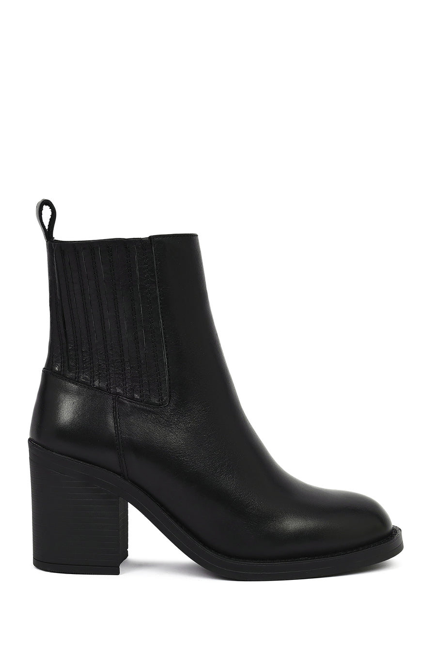 Women's Black Zippered Thick Heeled Leather Boots 25WFD511818 | Derimod