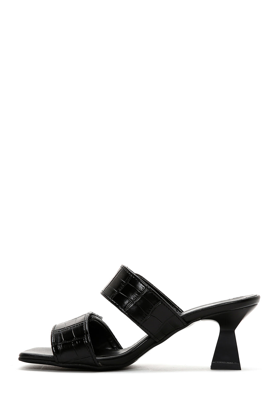 Women's Black Thick Heel Crocodile Slippers