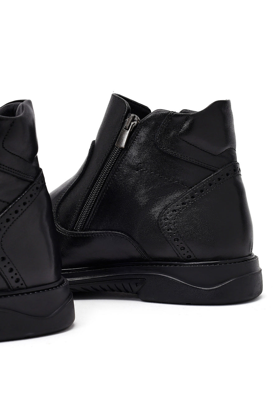 Male Black Double Zip Closure Leather Boots