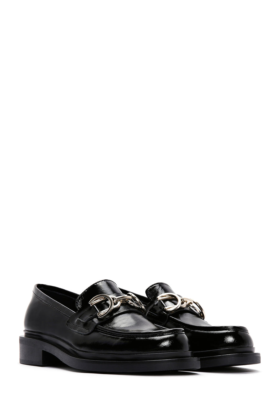 Women's Black Chain Detailed Leather Masculine Loafer