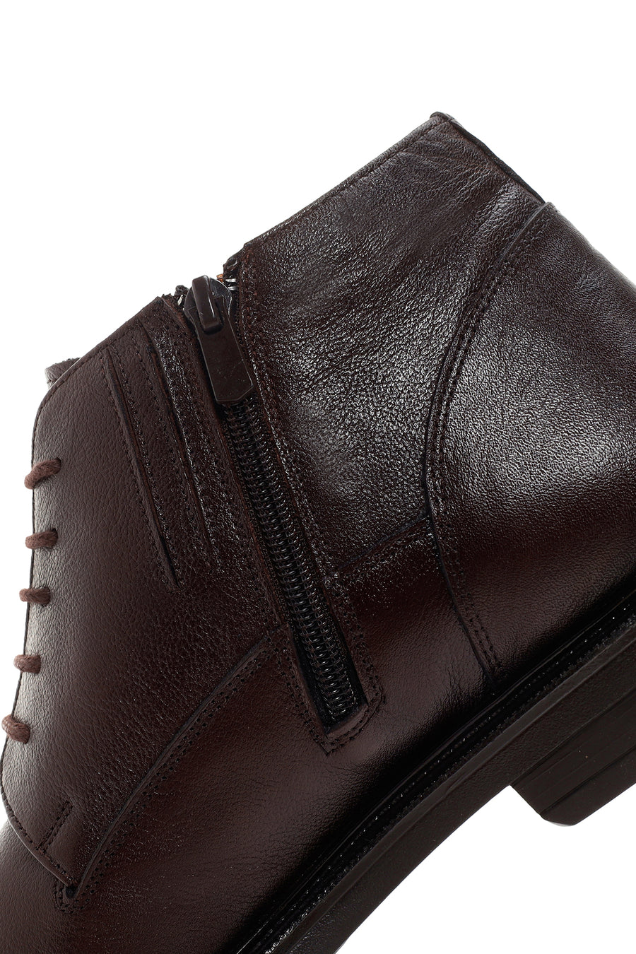 Men's Brown Leather Zippered Casual Boots