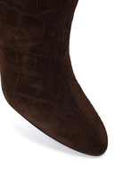 Woman Brown Thin-Heeled Leather Boots | Derimod
