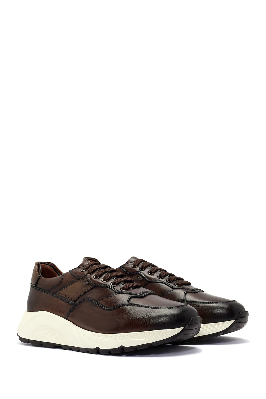 
Men's Brown Thick-Soled Lace-Up Leather Sneaker
