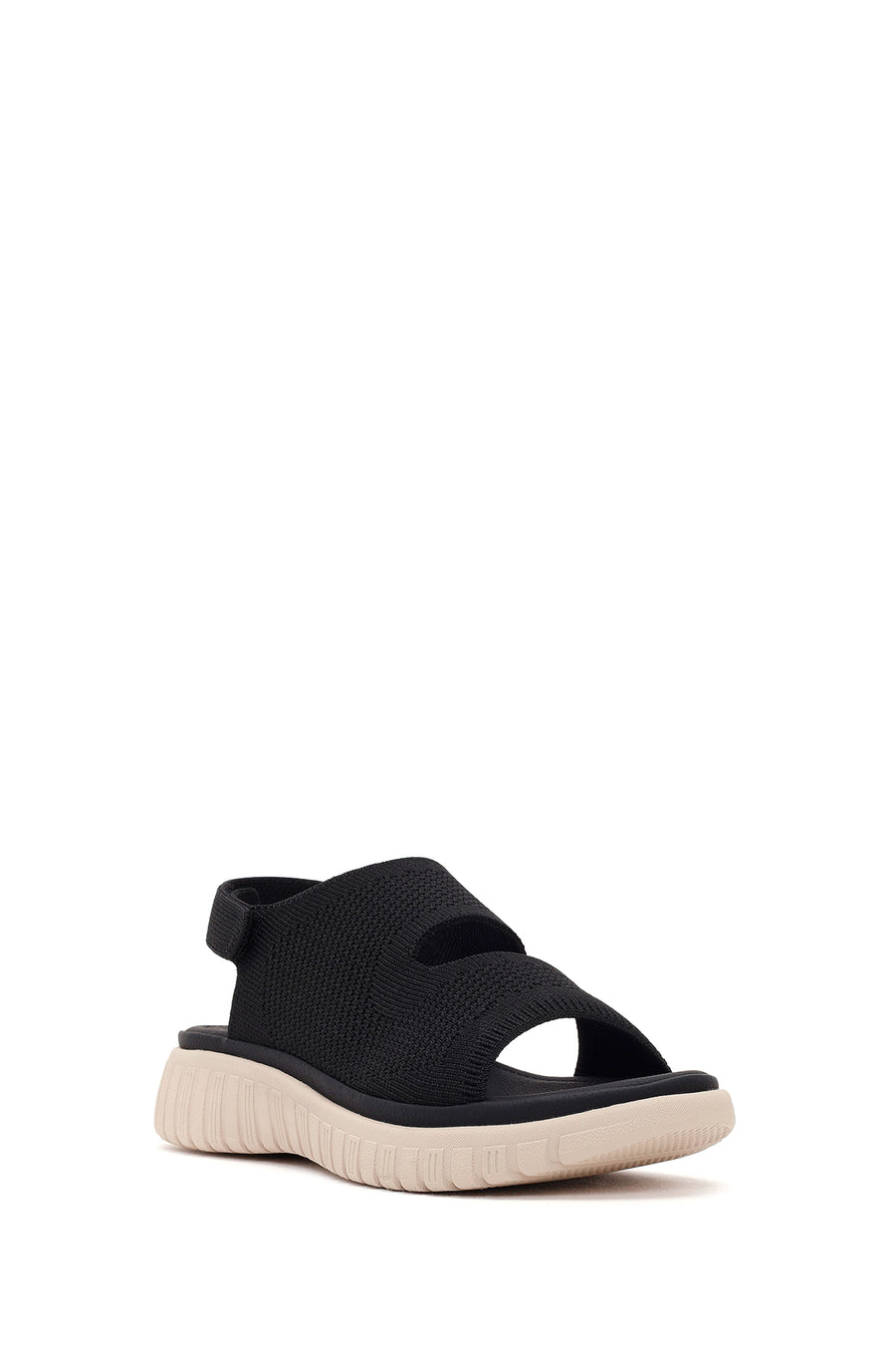 Women's Black Strapped Thick-Soled Fabric Sandals