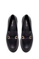 Woman Black Buckled Leather Masculine Loafer | Derimod