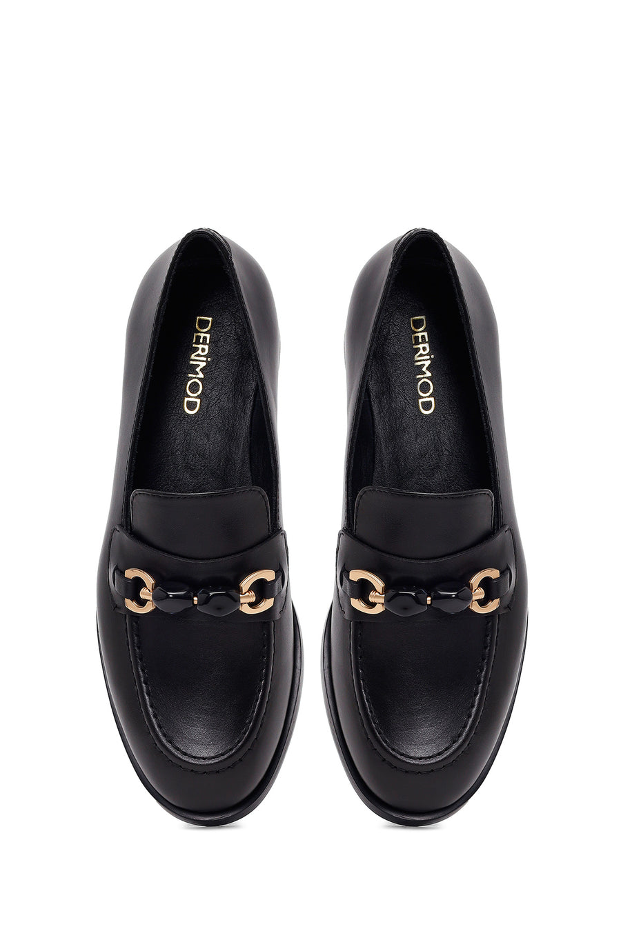Woman Black Buckled Leather Masculine Loafer