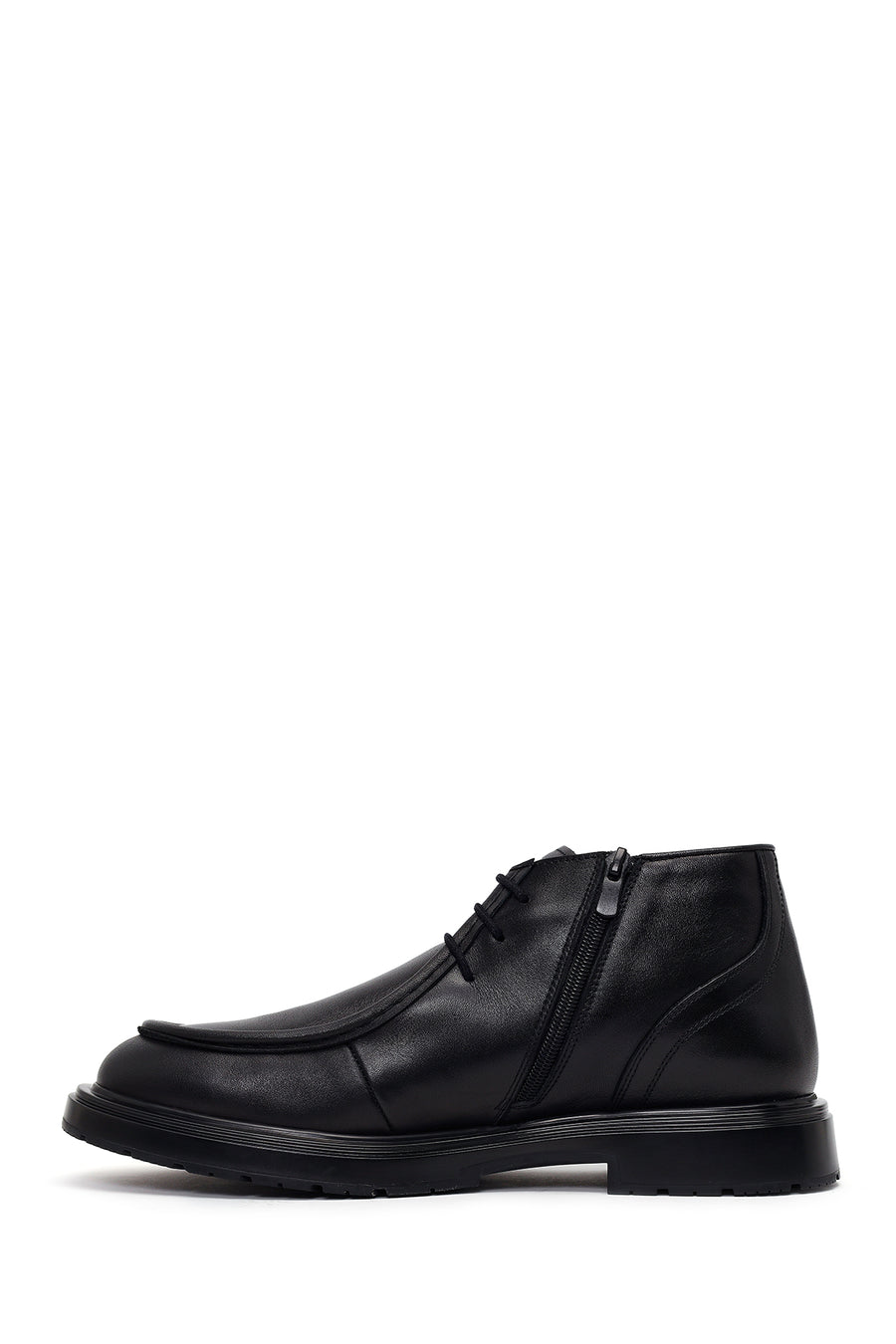 Male Black Lace-up Zip Closure Leather Casual Boots