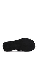 Women's Black Leather Wedge Heel Comfort Slippers | Derimod