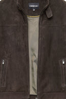 Marcelo Men's Brown Mandarin Collar Suede Leather Jacket | Derimod