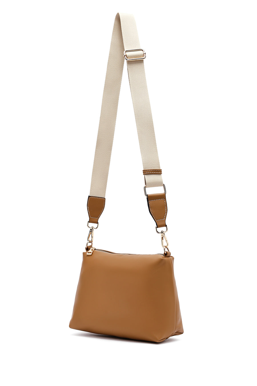 Woman Tan Long Strap Shoulder Bag