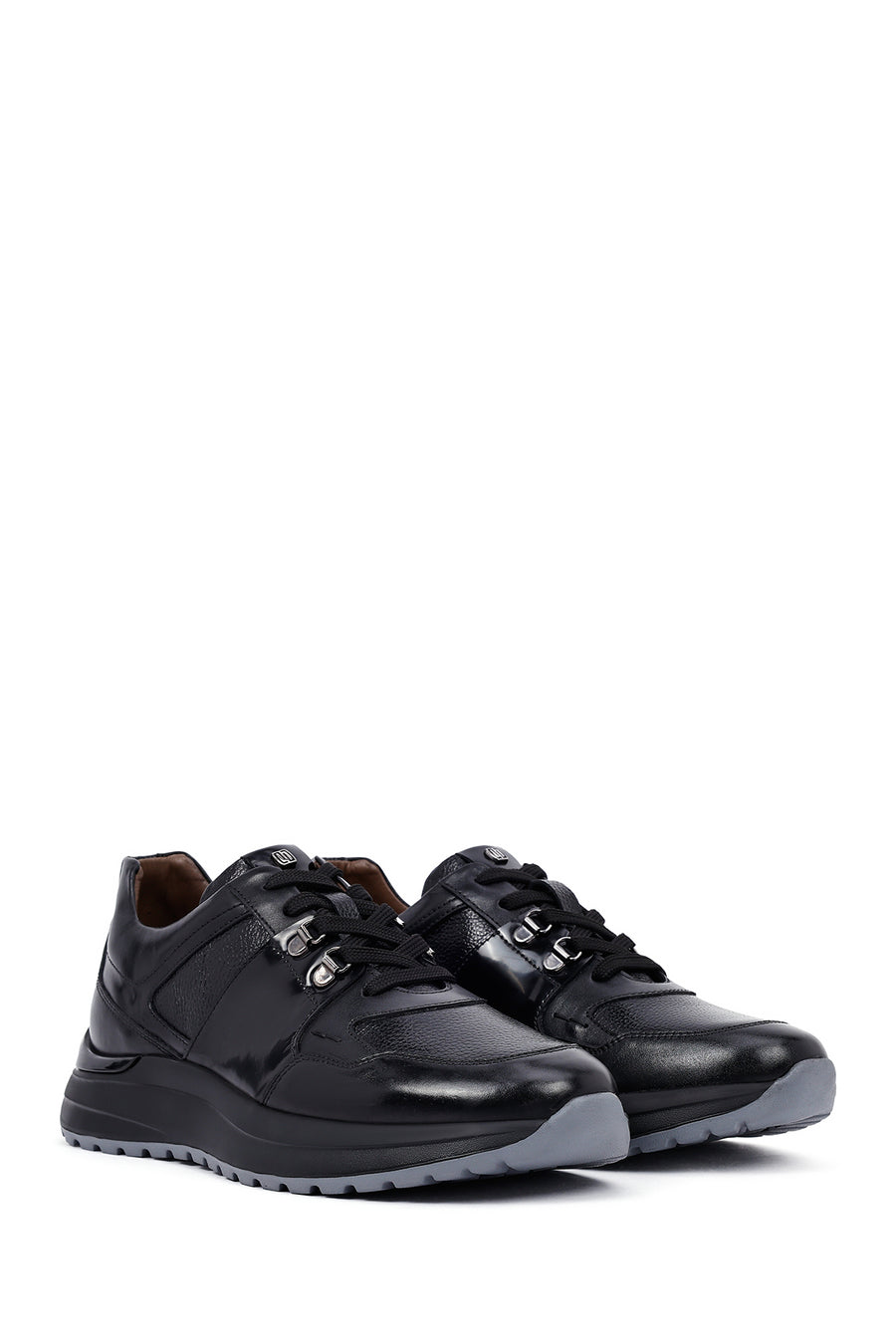 Erkek Siyah Bağcıklı Kalın Tabanlı Deri Casual Sneaker