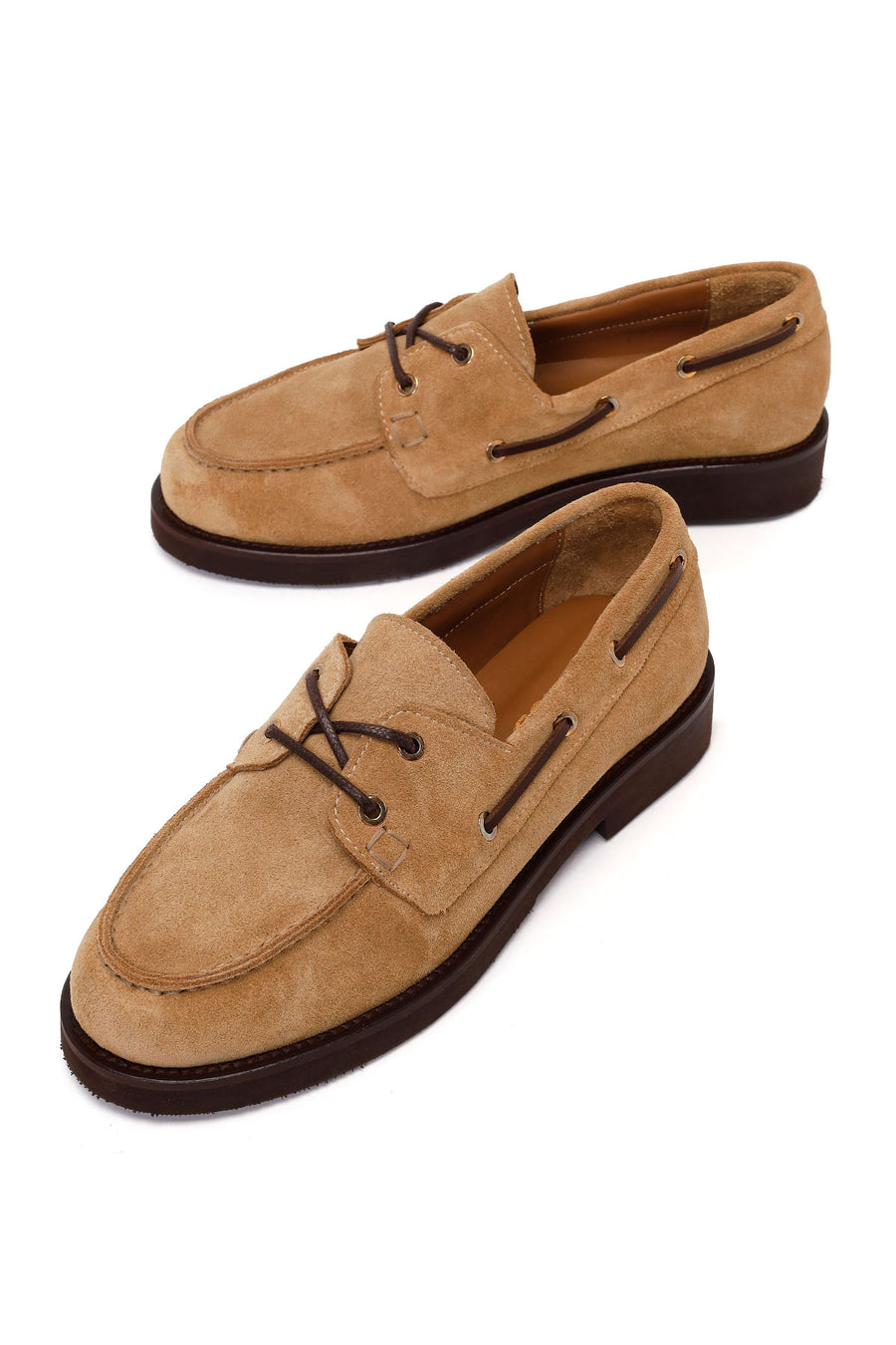 Woman Camel Lace-up Suede Casual Shoes