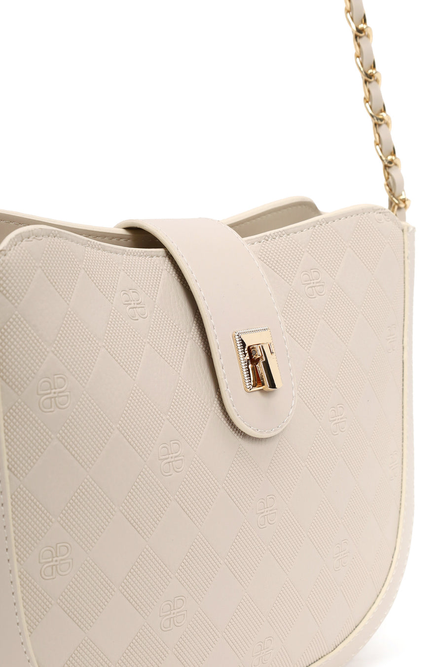 Woman Cream Long-Strap Printed Shoulder Bag