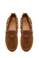 Women's Tan Tassel Suede Leather Loafer | Derimod