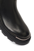 Male Black Zip Closure Thick-Soled Leather Boots | Derimod