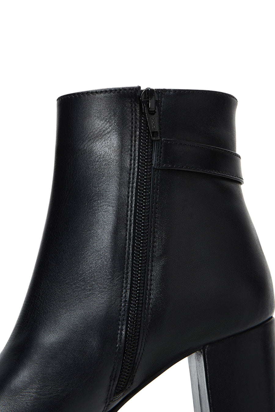 Women's Black Zippered Buckle Detailed Thick Heeled Leather Boots