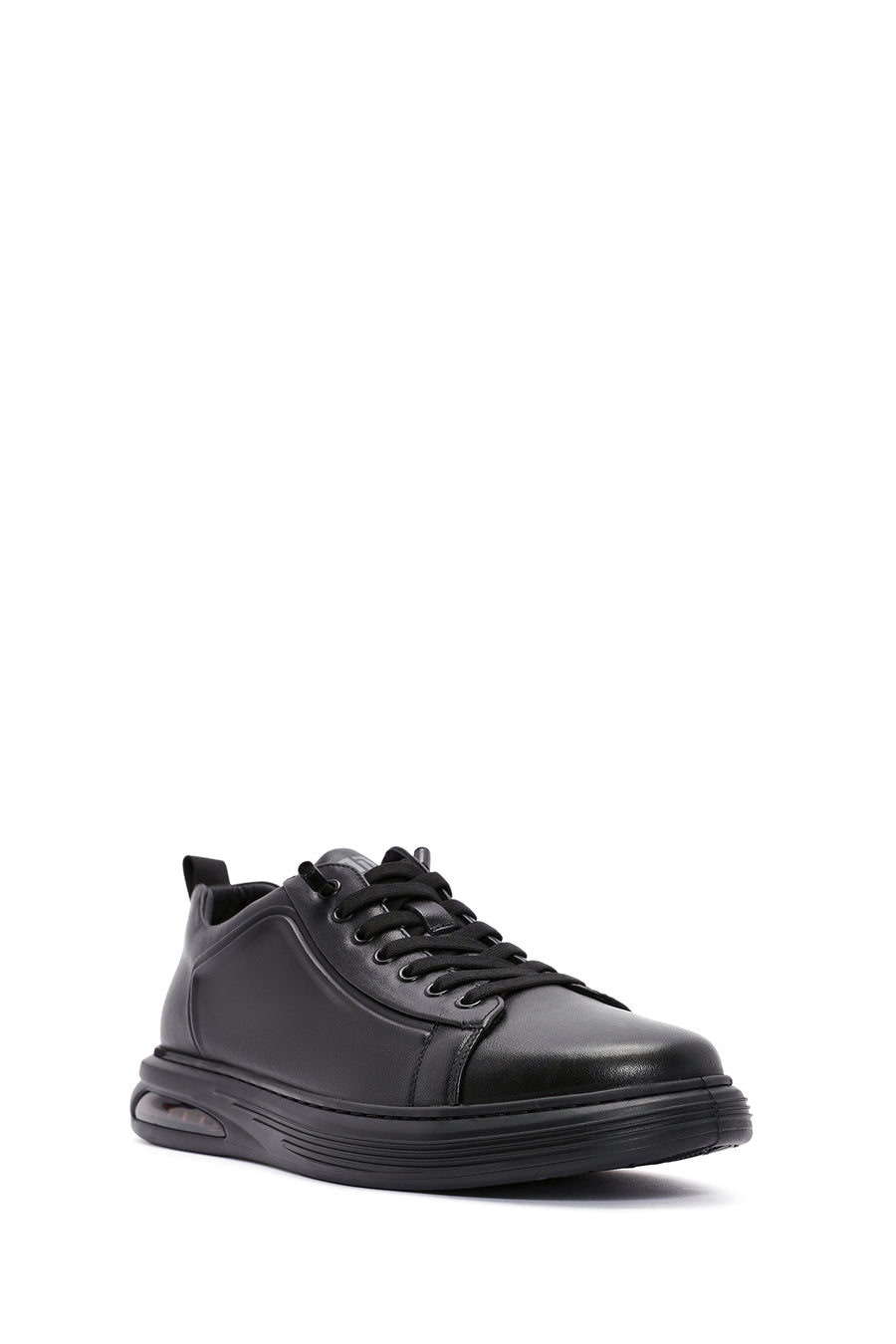 Erkek Siyah Bağcıklı Deri Sneaker