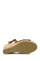 Woman Tan Ankle Buckled Wedge Heel Suede Espadrilles Sandal | Derimod