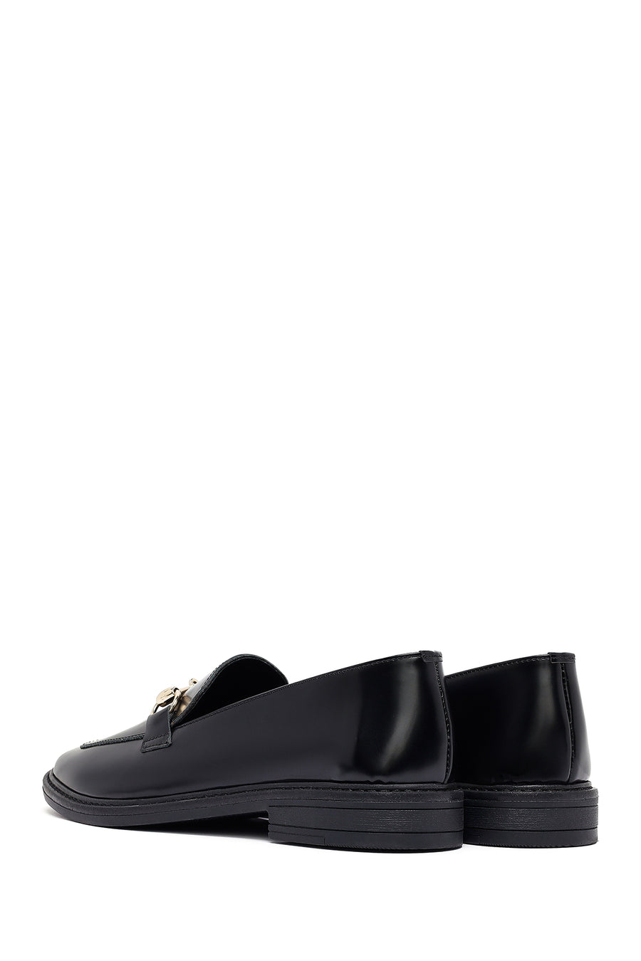 Kadın Siyah Tokalı Deri Maskülen Loafer