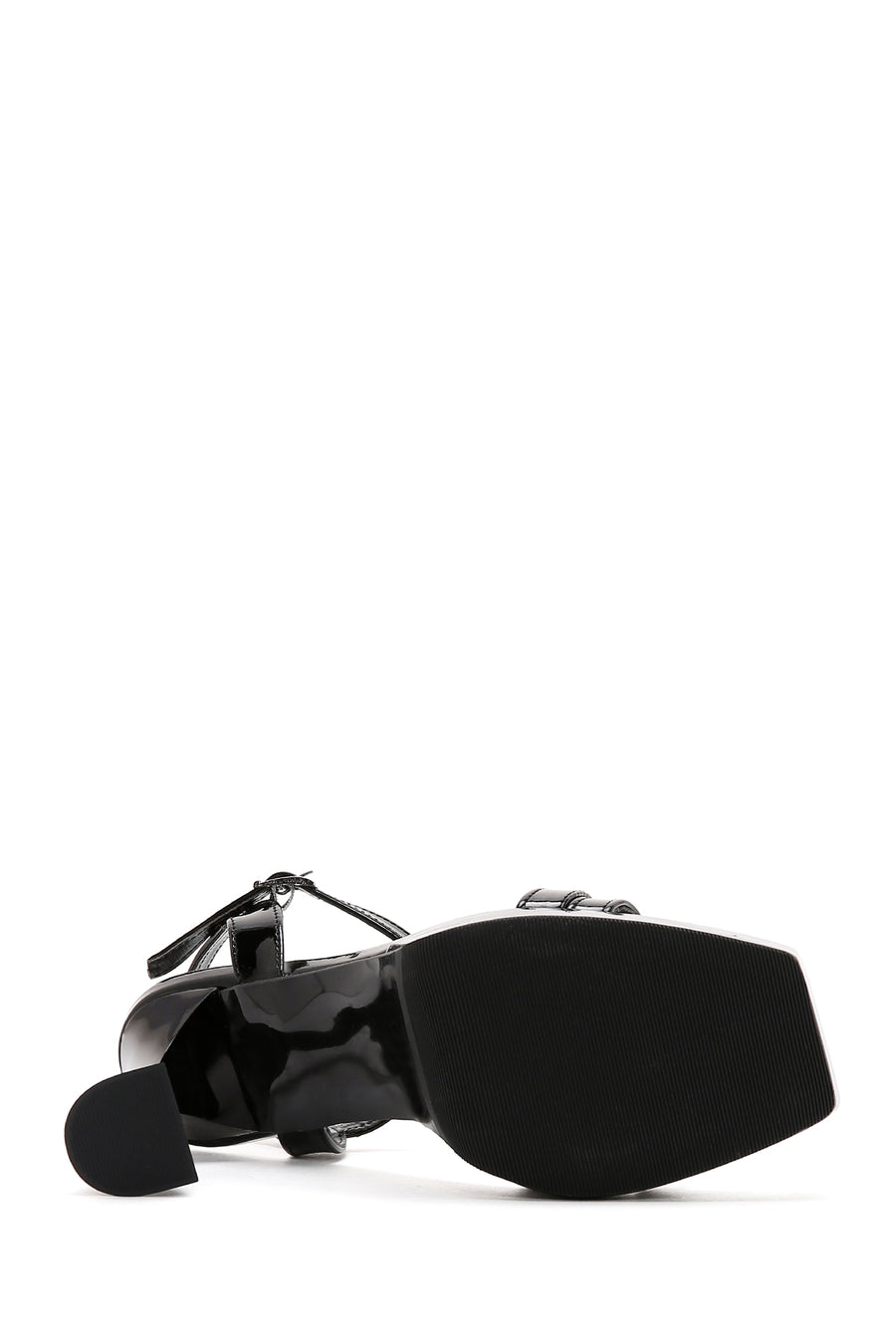 Women's Black Patent Leather Platform Heeled Sandals