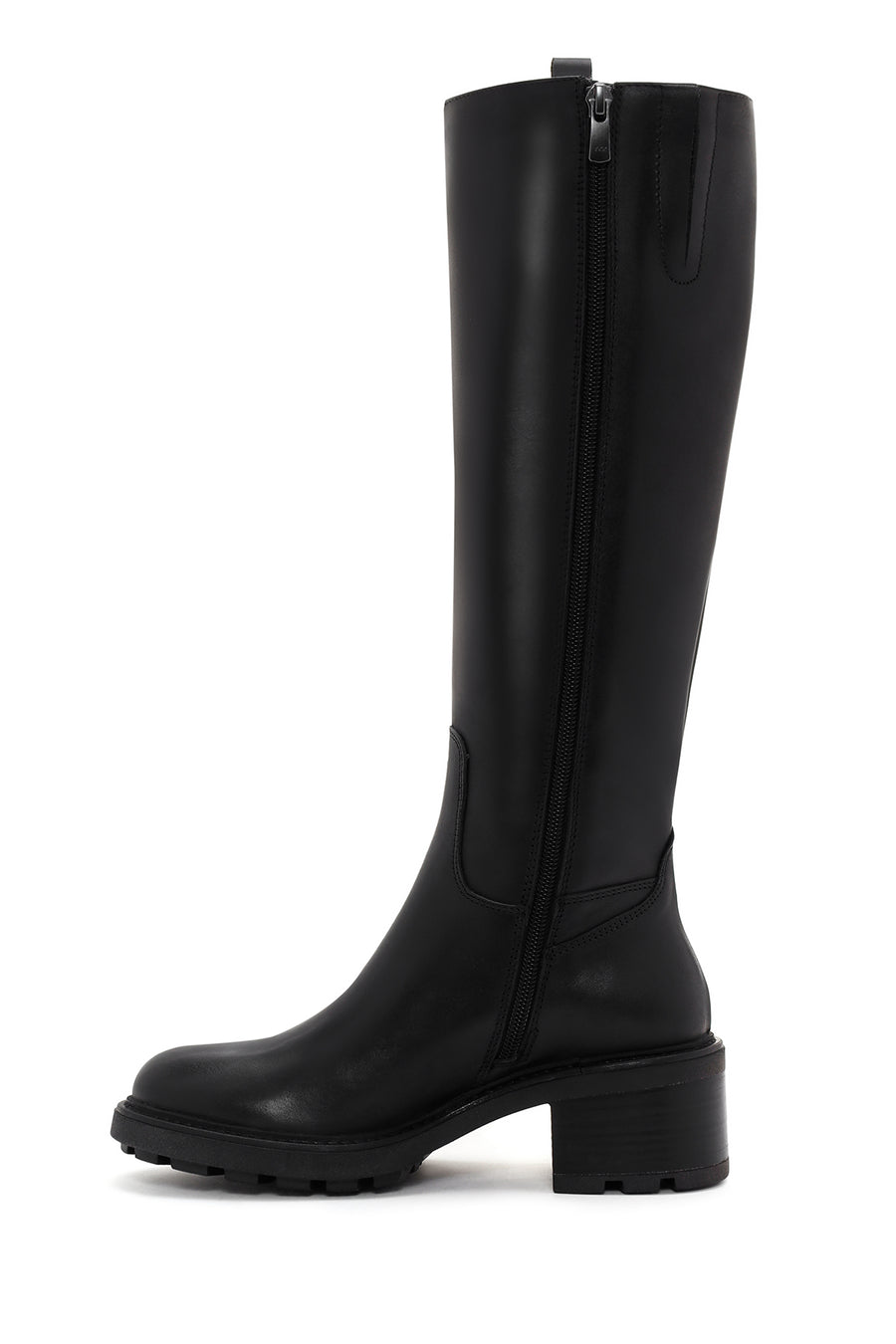 Woman Black Zip Closure Short-Heeled Leather Boots
