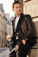 Dybala Male Brown Stand Collar Leather Jacket | Derimod