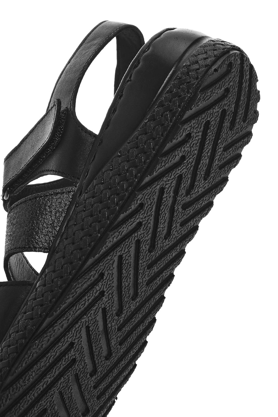 Women's Black Strappy Leather Comfort Sandals