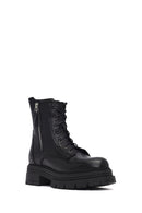 Woman Black Zippered Thick Sole Leather Postal Boots | Derimod