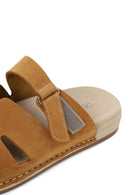 Woman Camel Strappy Nubuck Leather Slipper | Derimod