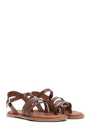 Women's Brown Ankle Strap Flip-Flop Leather Bodrum Sandals | Derimod