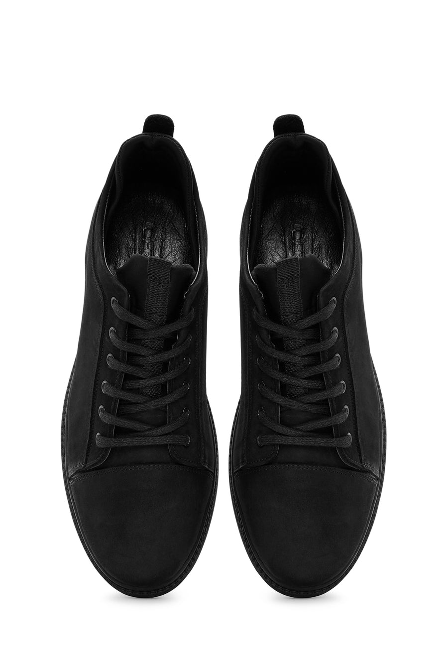 Erkek Siyah Bağcıklı Deri Sneaker